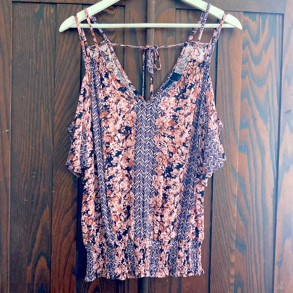 Daytrip Floral / Tribal Cold Shoulder Tie Back Top